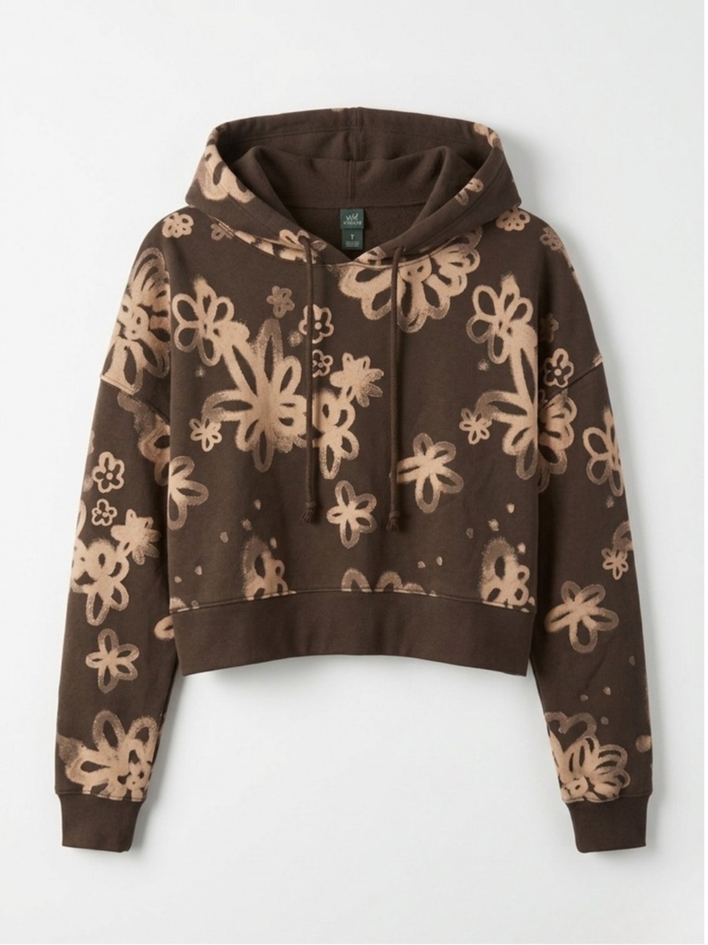 Wild Fable Floral Print Brown Crop Hoodie - Large (L)‎
